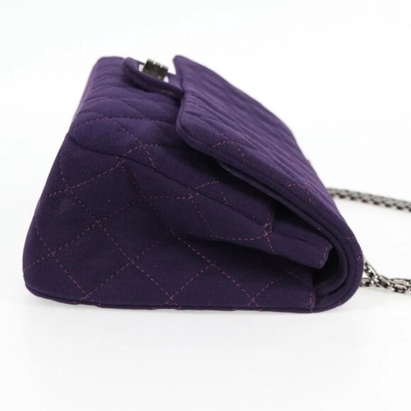 CHANEL Matelasse 2.55 Double Flap Chain Bag Cotton Purple CC Auth 127929M - Picture 5 of 15